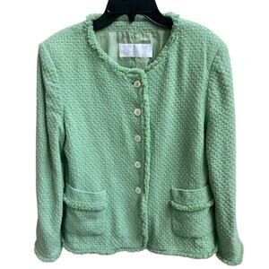 Vtg Italy GENNY Boucle Wool Blend Blazer Tweed Button Down US 12 Fringe Jacket